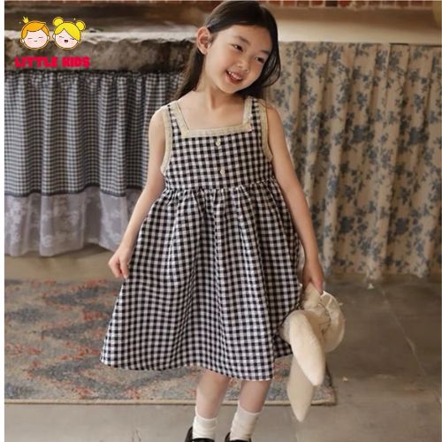 Váy caro phối ren